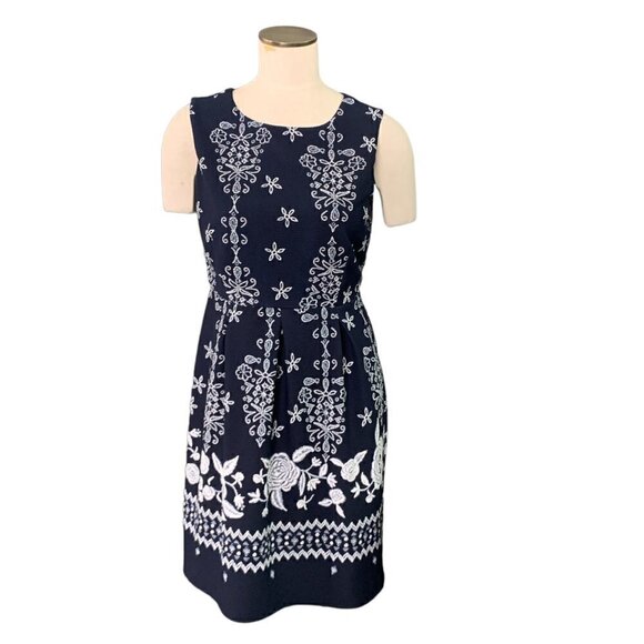 Enfocus Studio Dresses & Skirts - Enfocus Studio Sleeveless Stretch Textured Dress Sz 12 Navy w/ White Floral 110i